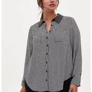 TORRID button up with faux leather collar